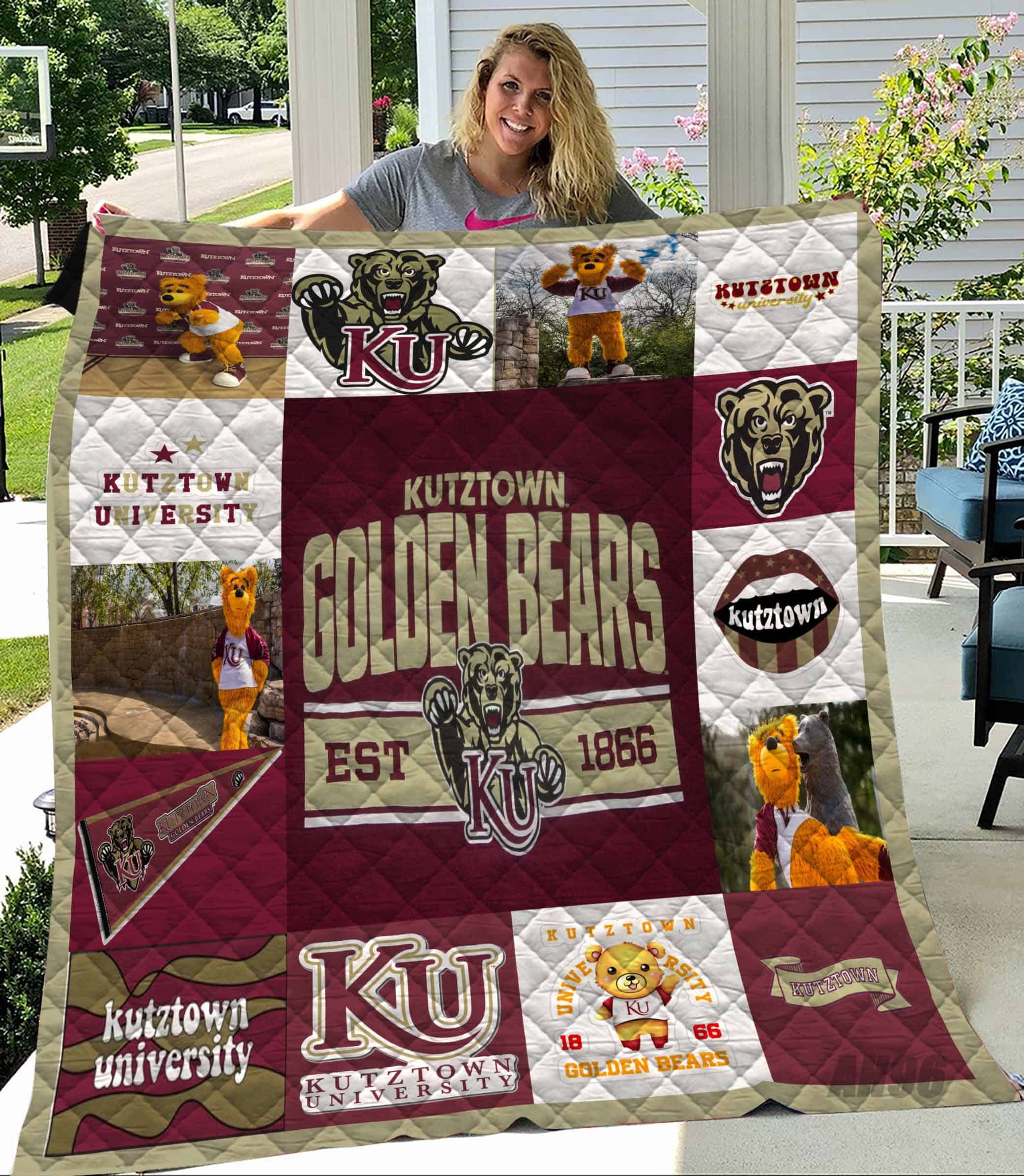 Kutztown Golden 1 Bears Quilt Blanket AH96 - Hanamango